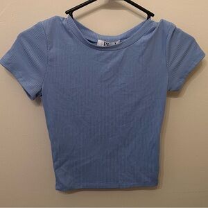 Light Blue Ribbed Women's Short Sleeve Top